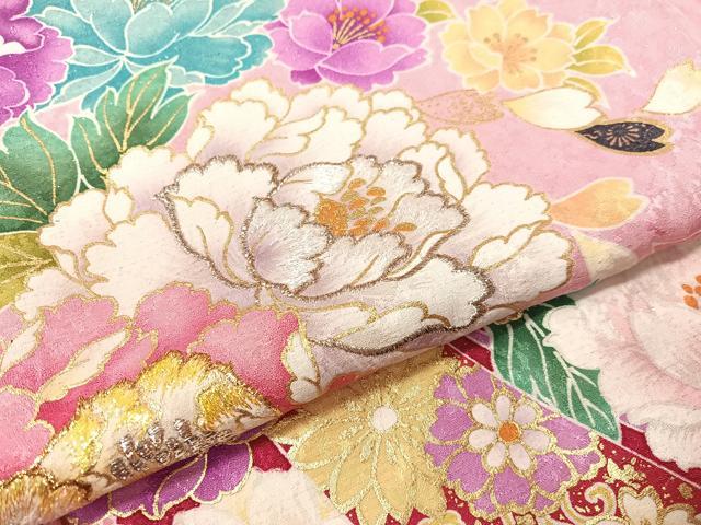 平和屋着物●豪華振袖　刺繍　束ね熨斗舞花文　暈し染め　銀通し地　正絹　逸品　CABB5183vp 平和屋着物○豪華振袖 刺繍 束ね熨斗舞花文 暈し染め 銀通し