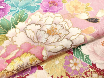 平和屋着物●豪華振袖　刺繍　束ね熨斗舞花文　暈し染め　銀通し地　正絹　逸品　CABB5183vp