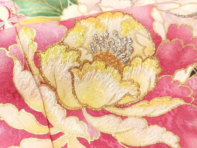 平和屋着物●豪華振袖　刺繍　束ね熨斗舞花文　暈し染め　銀通し地　正絹　逸品　CABB5183vp 平和屋着物○豪華振袖 刺繍 束ね熨斗舞花文 暈し染め 銀通し