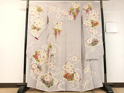 平和屋着物●豪華振袖　刺繍　流水藤花文　金彩　鬼しぼ縮緬　鈴乃屋扱い　正絹　逸品　CABB5185vp