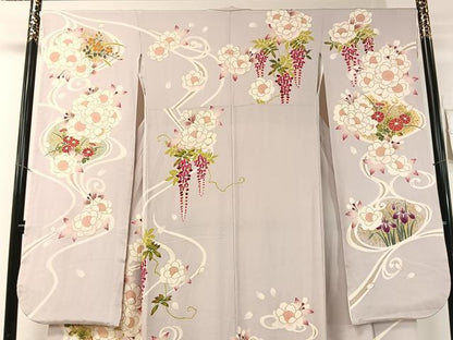 平和屋着物●豪華振袖　刺繍　流水藤花文　金彩　鬼しぼ縮緬　鈴乃屋扱い　正絹　逸品　CABB5185vp