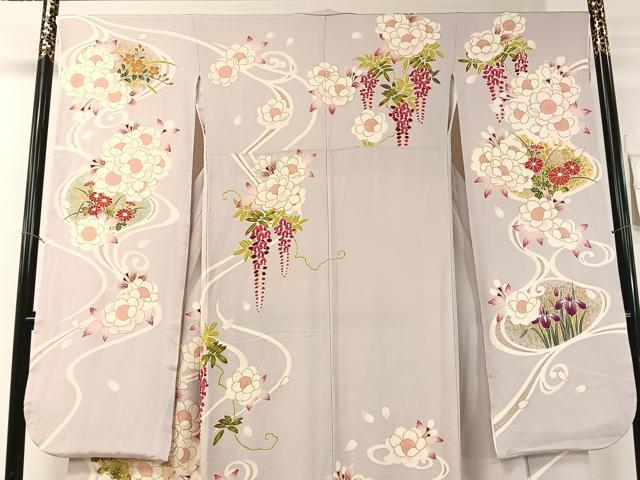 平和屋着物●豪華振袖　刺繍　流水藤花文　金彩　鬼しぼ縮緬　鈴乃屋扱い　正絹　逸品　CABB5185vp