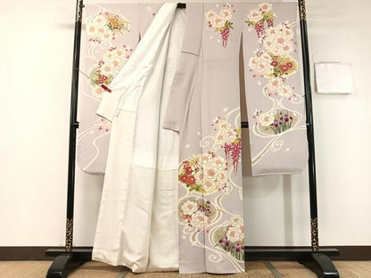 平和屋着物●豪華振袖　刺繍　流水藤花文　金彩　鬼しぼ縮緬　鈴乃屋扱い　正絹　逸品　CABB5185vp