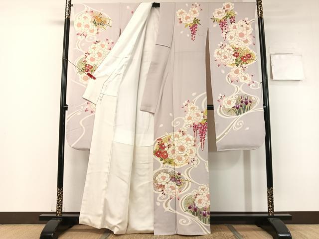 平和屋着物●豪華振袖　刺繍　流水藤花文　金彩　鬼しぼ縮緬　鈴乃屋扱い　正絹　逸品　CABB5185vp