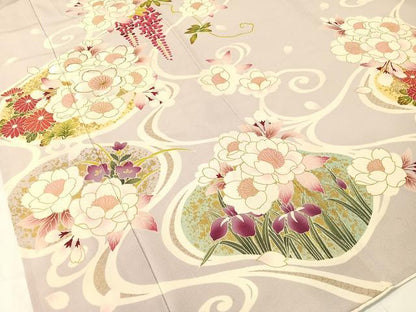 平和屋着物●豪華振袖　刺繍　流水藤花文　金彩　鬼しぼ縮緬　鈴乃屋扱い　正絹　逸品　CABB5185vp