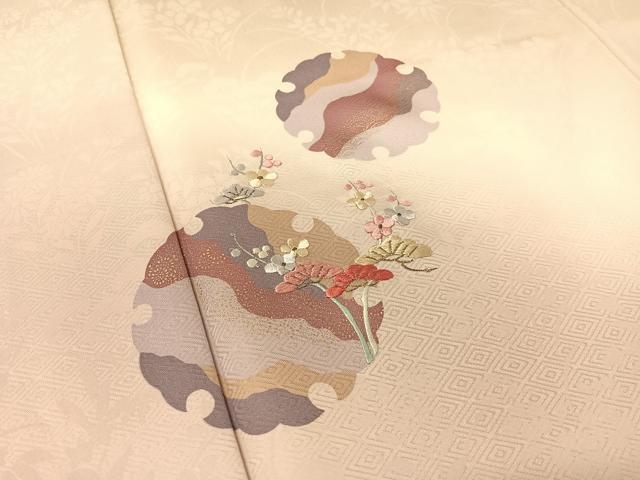 平和屋着物●訪問着　刺繍　雪輪花松文　暈し染め　金彩　正絹　逸品　CABB5189vp 平和屋着物○訪問着 刺繍 雪輪花松文 暈し染め 金彩 正絹 逸品