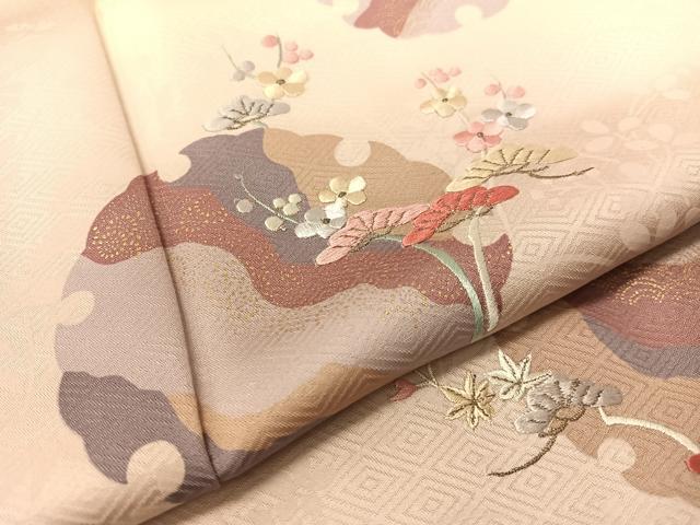 平和屋着物●訪問着　刺繍　雪輪花松文　暈し染め　金彩　正絹　逸品　CABB5189vp 平和屋着物○訪問着 刺繍 雪輪花松文 暈し染め 金彩 正絹 逸品