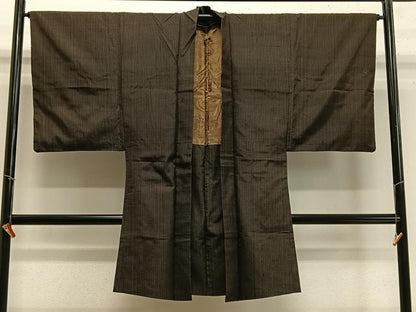 平和屋着物＃男性 長羽織 紬地 間道 正絹 逸品 CABB5207ua
