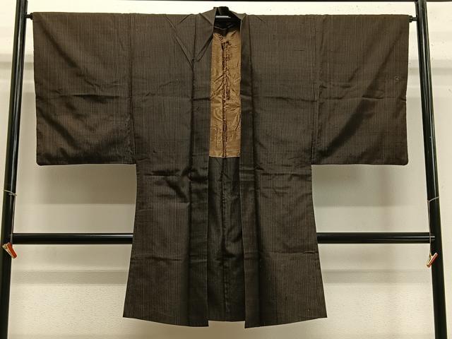 平和屋着物＃男性 長羽織 紬地 間道 正絹 逸品 CABB5207ua