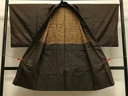 平和屋着物＃男性 長羽織 紬地 間道 正絹 逸品 CABB5207ua