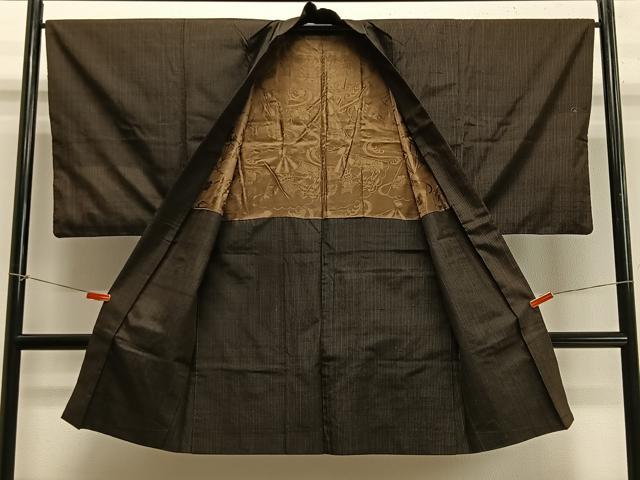 平和屋着物＃男性 長羽織 紬地 間道 正絹 逸品 CABB5207ua