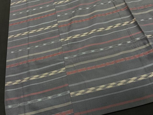 平和屋着物■道行コート　単衣　紬地　横段文　黒地　ロング丈　正絹　逸品　CABB5265ua