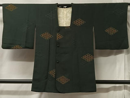 平和屋着物＃道行コート　武田菱　黒地　正絹　逸品　CABB5442ua