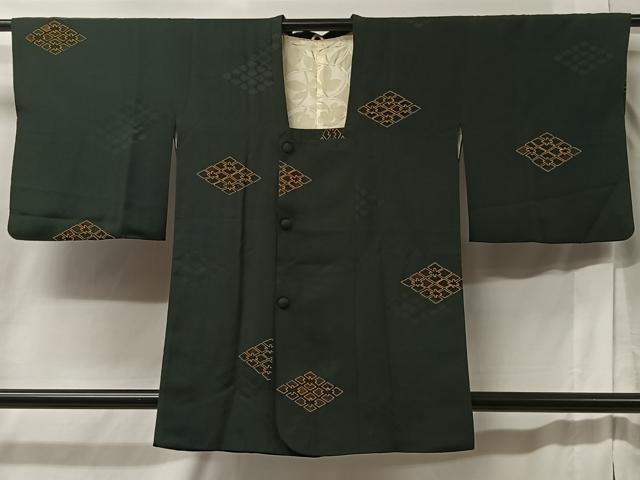 平和屋着物＃道行コート　武田菱　黒地　正絹　逸品　CABB5442ua