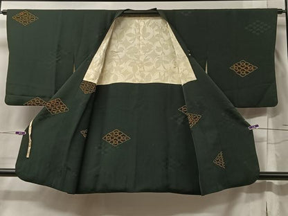 平和屋着物＃道行コート　武田菱　黒地　正絹　逸品　CABB5442ua