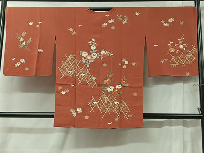 平和屋着物＃道行コート　竹垣花文　金彩　正絹　逸品　CABB5464ua
