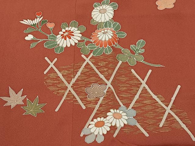 平和屋着物＃道行コート　竹垣花文　金彩　正絹　逸品　CABB5464ua