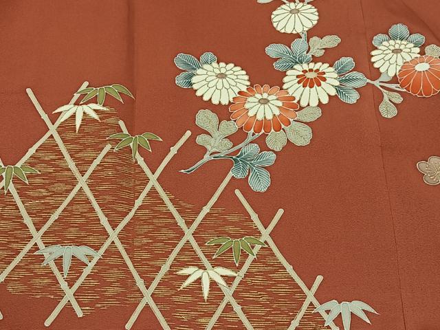 平和屋着物＃道行コート　竹垣花文　金彩　正絹　逸品　CABB5464ua