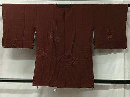 平和屋着物＃中国三大刺繍 スワトウ刺繍 総刺繍 道行コート 花丸地紋 葡萄茶色 正絹 逸品 CABB5485ua