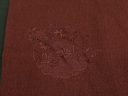 平和屋着物＃中国三大刺繍 スワトウ刺繍 総刺繍 道行コート 花丸地紋 葡萄茶色 正絹 逸品 CABB5485ua