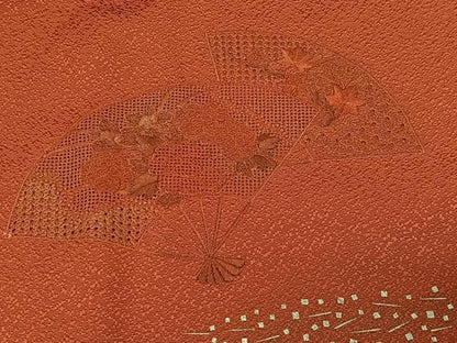 平和屋着物＃中国三大刺繍 スワトウ刺繍 道行コート 扇面花文 金彩 ロング丈 正絹 逸品 CABB5498ua