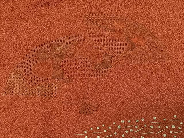 平和屋着物＃中国三大刺繍 スワトウ刺繍 道行コート 扇面花文 金彩 ロング丈 正絹 逸品 CABB5498ua