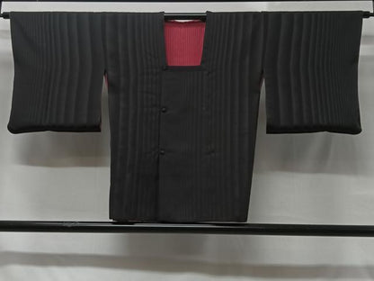 平和屋着物＃道行コート リバーシブル 霞文 黒地 正絹 逸品 CABB5509ua