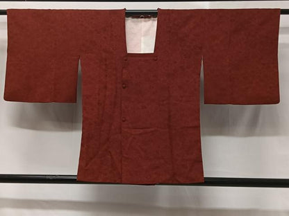 平和屋着物＃道行コート 草花地紋 蘇芳色 正絹 逸品 CABB5525ua