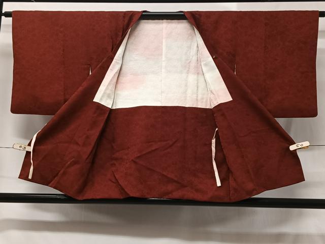 平和屋着物＃道行コート 草花地紋 蘇芳色 正絹 逸品 CABB5525ua