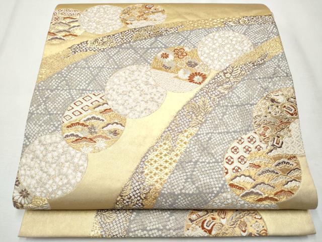 平和屋着物●西陣の名門　加納幸謹製　六通柄袋帯　唐織　宝尽くし草花丸文　金糸　引箔　正絹　逸品　CABB5612hy 平和屋着物○西陣の名門 加納幸謹製 六通柄袋帯 唐織 宝尽くし