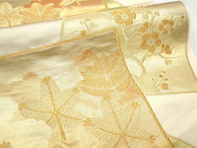 平和屋着物●西陣　川島織物　六通柄　本袋帯　色紙重ね草花文　金糸　正絹　逸品　CABB5623hy 平和屋着物○西陣 川島織物 六通柄 本袋帯 色紙重ね草花文