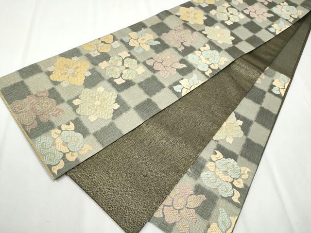 平和屋着物●京の名工　染匠越後屋通博　六通柄袋帯　御綾染　麹塵　名物裂間道　正絹　逸品　CAAW4796hy 平和屋着物○京の名工 染匠 越後屋通博 六通柄袋帯