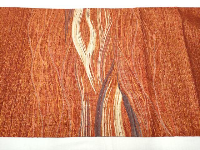 平和屋着物▽太鼓柄袋帯　スリーシーズン　春夏秋　すくい織　風景文　正絹　逸品　DABE6063cm 平和屋着物▽スリーシーズン 春夏秋 両面 太鼓柄袋帯 すくい織 霞