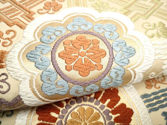 平和屋着物○六通柄袋帯 唐織 花丸文 金糸 正絹 逸品 CABB5651hy