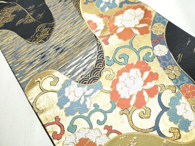 平和屋着物●西陣　六通柄袋帯　国風錦　黒地　本金箔　証紙付き　正絹　逸品　CABB5653hy 平和屋着物○西陣 六通柄袋帯 国風錦 黒地 本金箔 証紙