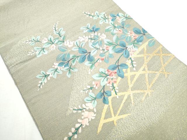 平和屋着物○太鼓柄袋帯 綴れ 御所の花 萩 金糸 正絹 逸品 CABB5662hy