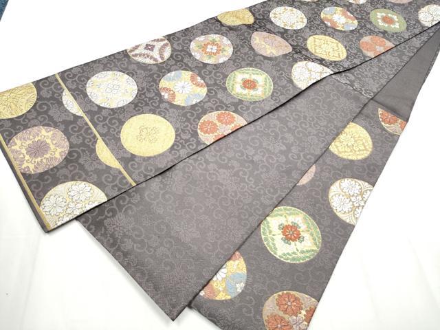 平和屋着物○六通柄 本袋帯 向かい鳥花文 金糸 正絹 逸品