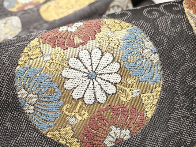 平和屋着物○六通柄袋帯 舞衣 草花丸文 金糸 正絹 逸品 CABB5663hy