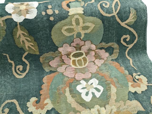 平和屋着物▽スリーシーズン 春夏秋 太鼓柄袋帯 すくい織 陶器花文 金銀糸 正絹 逸品 未使用 CABB5667hy