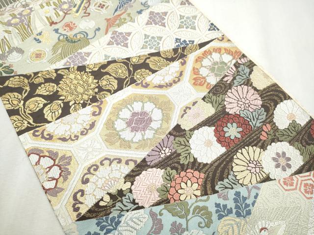 平和屋着物●全通全景柄袋帯　唐織　切嵌草花文　名物裂　本金　正絹　逸品　CABB5673hy
