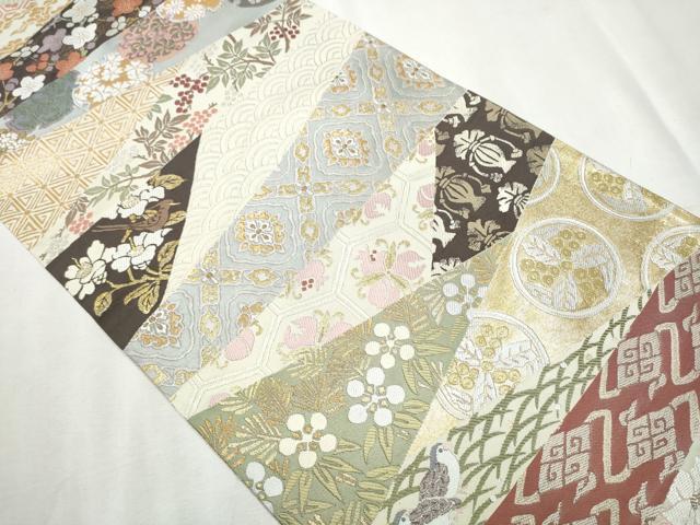 平和屋着物●全通全景柄袋帯　唐織　切嵌草花文　名物裂　本金　正絹　逸品　CABB5673hy