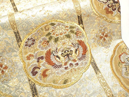 平和屋着物●西陣の名門　加納幸謹製　六通柄袋帯　唐織　向かい鳥花文　金糸　正絹　逸品　CABB5687hy