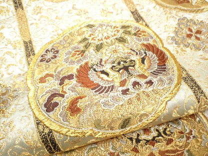 平和屋着物●西陣の名門　加納幸謹製　六通柄袋帯　唐織　向かい鳥花文　金糸　正絹　逸品　CABB5687hy