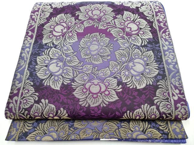 平和屋着物○両面 全通柄袋帯 枝垂れ桜文 銀通し地 正絹 逸品