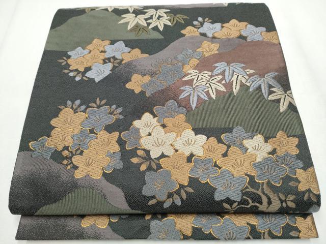 平和屋着物○青々庵 六通柄袋帯 唐織 草花文 金糸 正絹 逸品