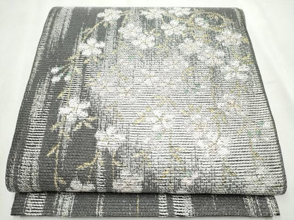 平和屋着物▽スリーシーズン 春夏秋 太鼓柄袋帯 枝垂れ桜文 金銀糸 正絹 逸品 CABB5714hy