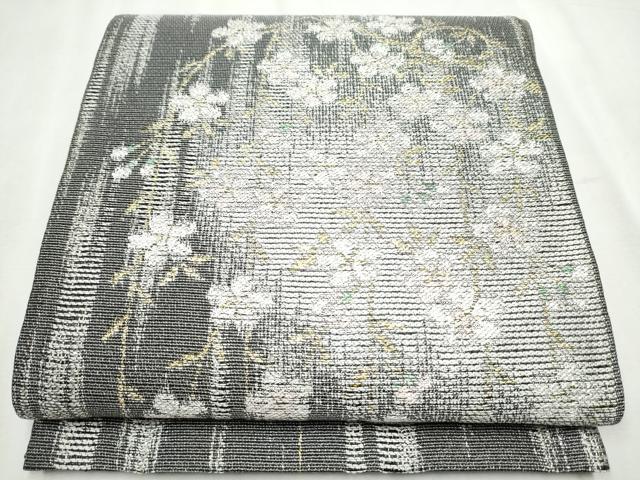 平和屋着物▽スリーシーズン 春夏秋 太鼓柄袋帯 枝垂れ桜文 金銀糸 正絹 逸品 CABB5714hy