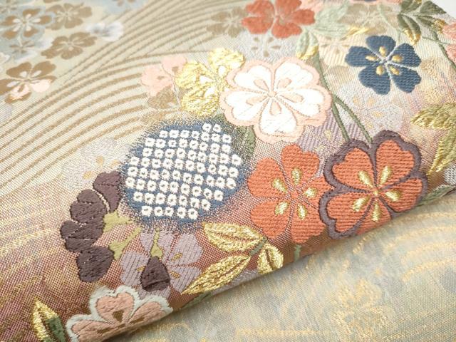 平和屋着物○両面 六通柄袋帯 唐織 桜吹雪 金糸 鈴乃屋扱い 正絹