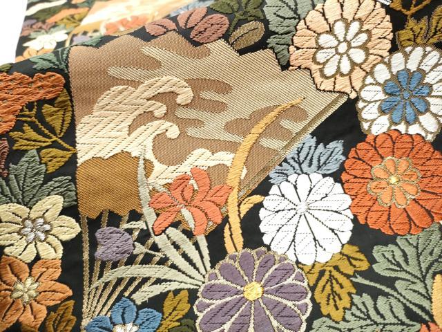 平和屋着物◎六通柄袋帯 草花文 正絹 逸品 DAAX0965jm