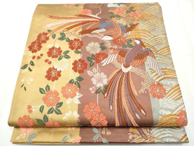 平和屋着物○六通柄袋帯 唐織 彩花鳳凰文 金糸 正絹 逸品 CABB5735hy